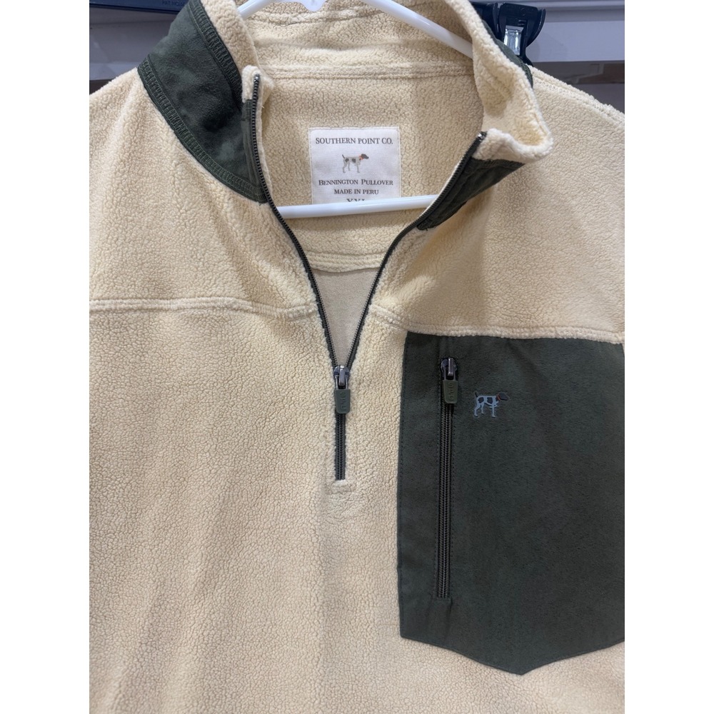 Southern Point Co Bennington Pullover‎ Mens XXL Cream Sherpa Fleece Quarter Zip